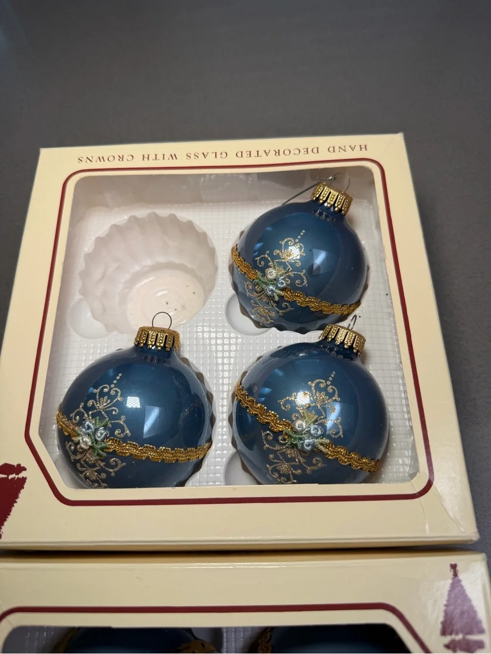 Hand-Decorated Blue Glass Holiday Ornaments - Set of 8
